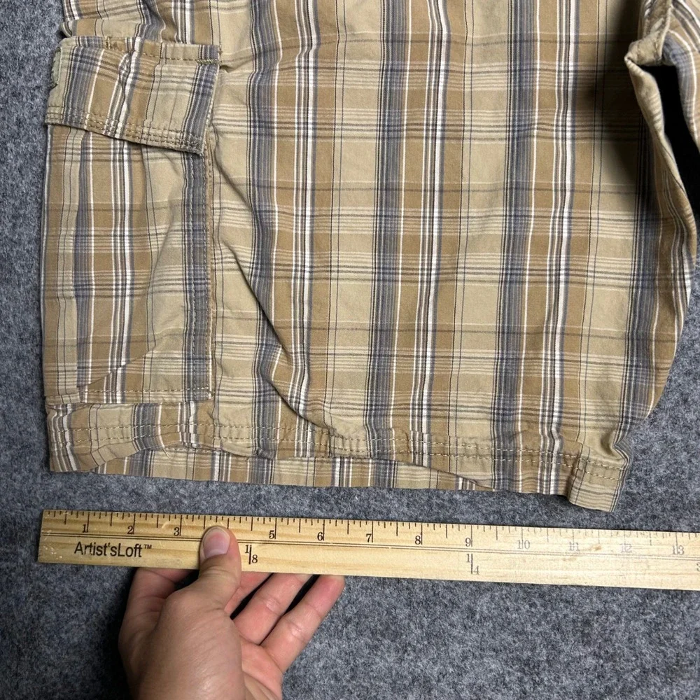 Wrangler Plaid Cargo Shorts Tan Brown Skater Y2K Mens Size 34